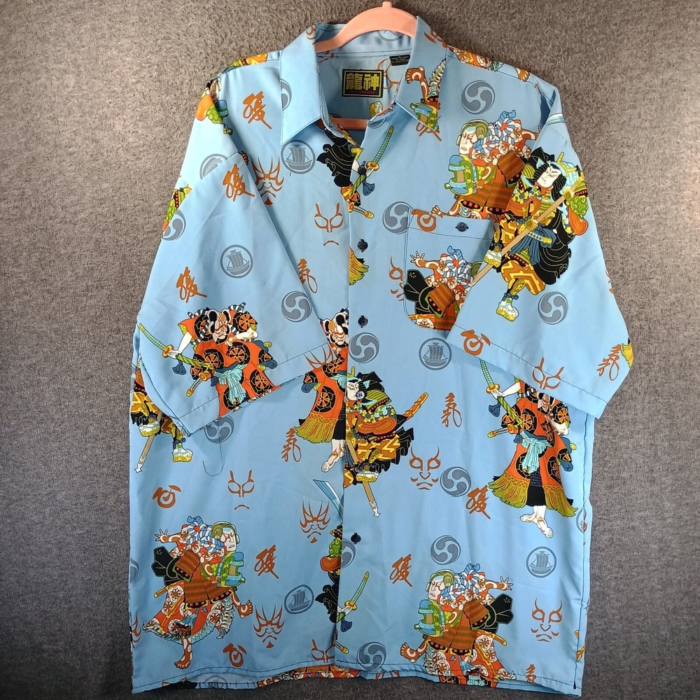 Billion Bay Button Up Shirt Men L All Over Print Samurai Blue Pocket Lightweight